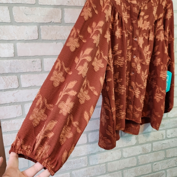 PIONEER WOMEN  Womens Orange Floral Stitch Shirt Tunic NWT XXL - Picture 8 of 15